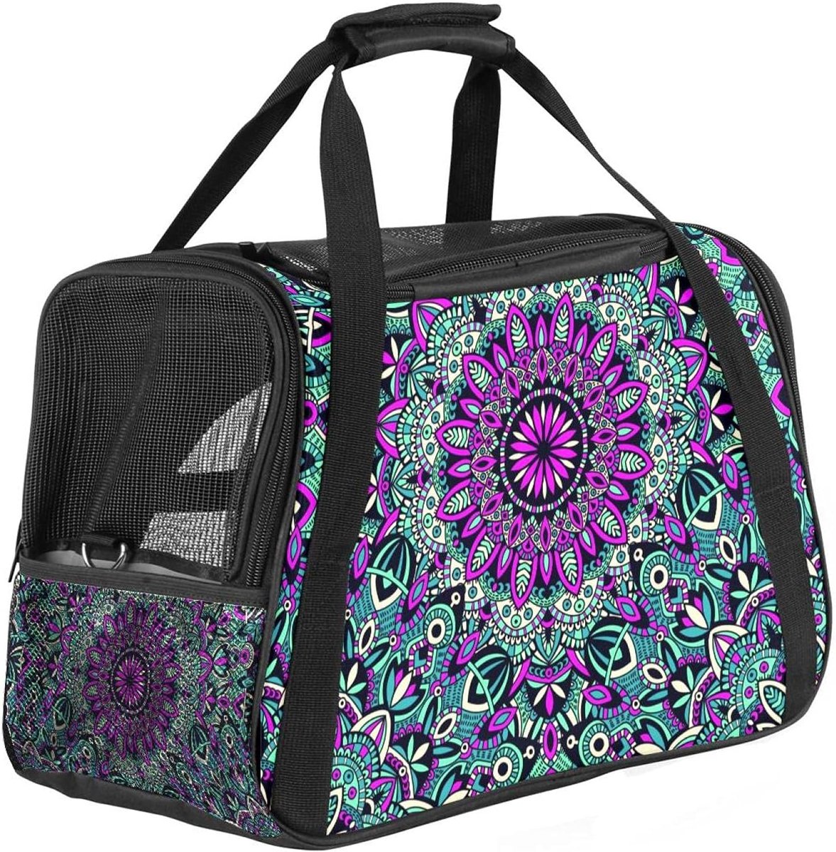 Draagbare Huisdier Tas - Reisdrager Hond Kat - Vervoer Huisdier - Luchtvaartmaatschappij Goedgekeurd - 43x25x30 cm - Blauw Mandala