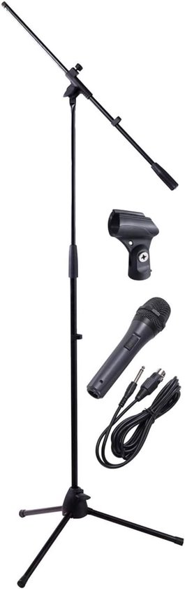 Dynamische Microfoon Kit - Zangmicrofoon Set - Zingen Spreken - Compleet Inclusief Statief - Tot 1.7 Meter - Zwart