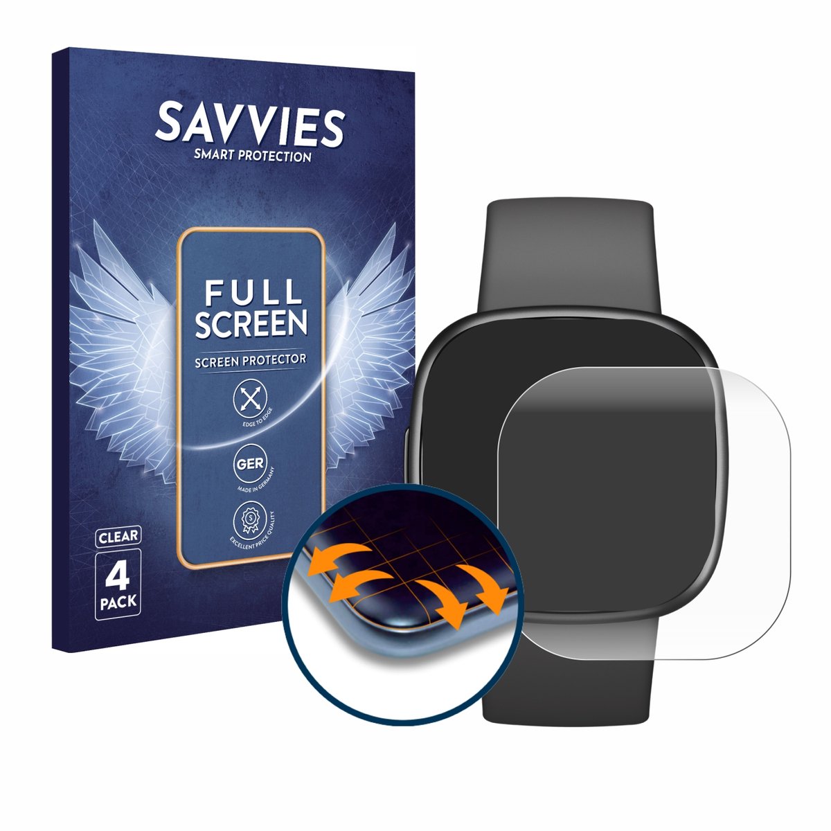 Savvies - Screenprotector Voor Fitbit Sense 2 - Folie Beschermfolie Transparant Volledig Dekking 4 Stuks