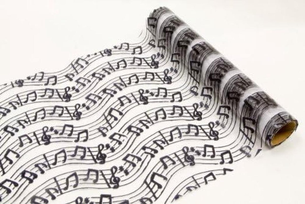 Tafelkleed Muziek - Decoratieve Runner - Tafelversiering - Met Notenprint - 5 Meter Lang - Wit