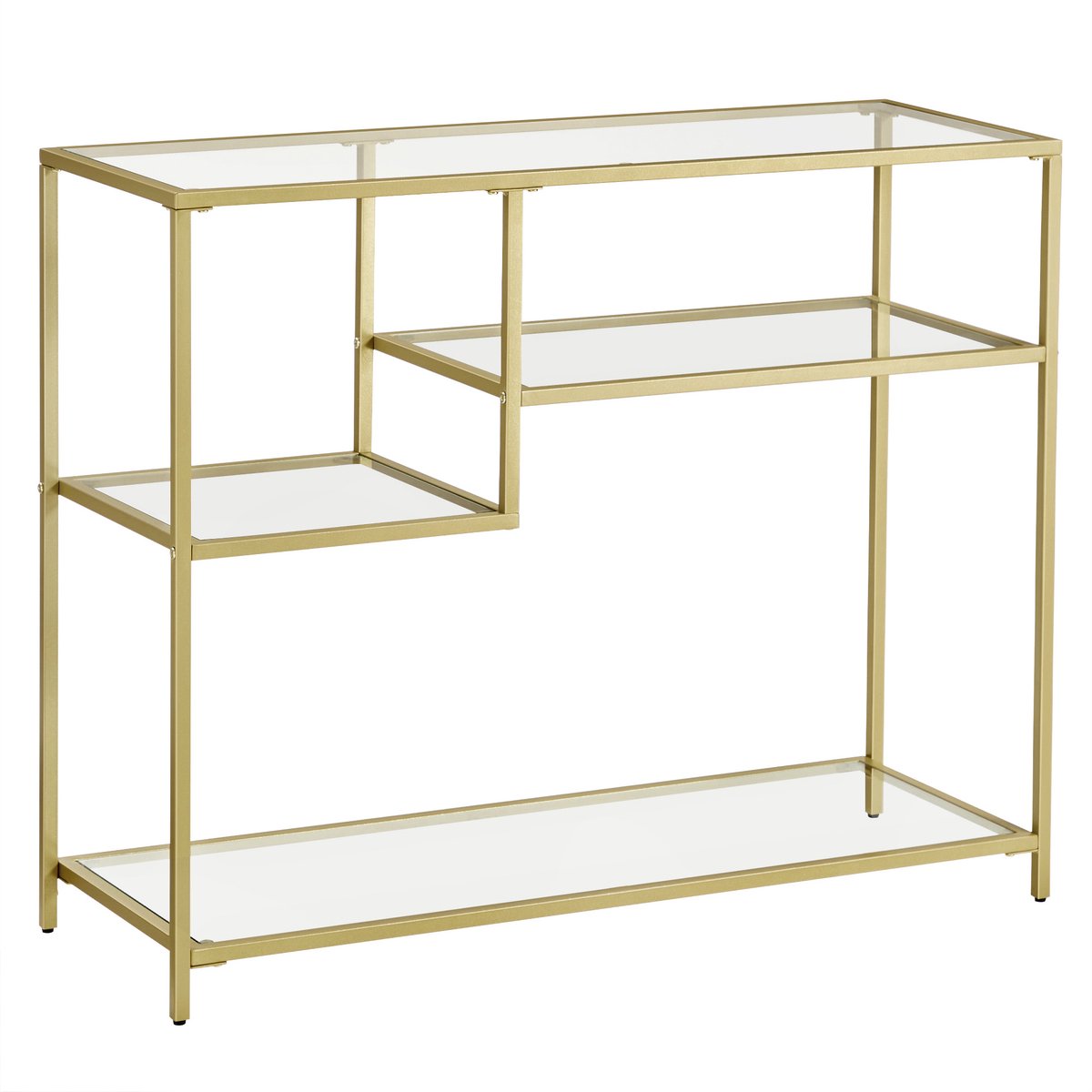 Vasagle Consoletafel - Haltafel - Bijzettafel van Glas en Metaal - Met Planken - Voor Hal of Woonkamer Goud