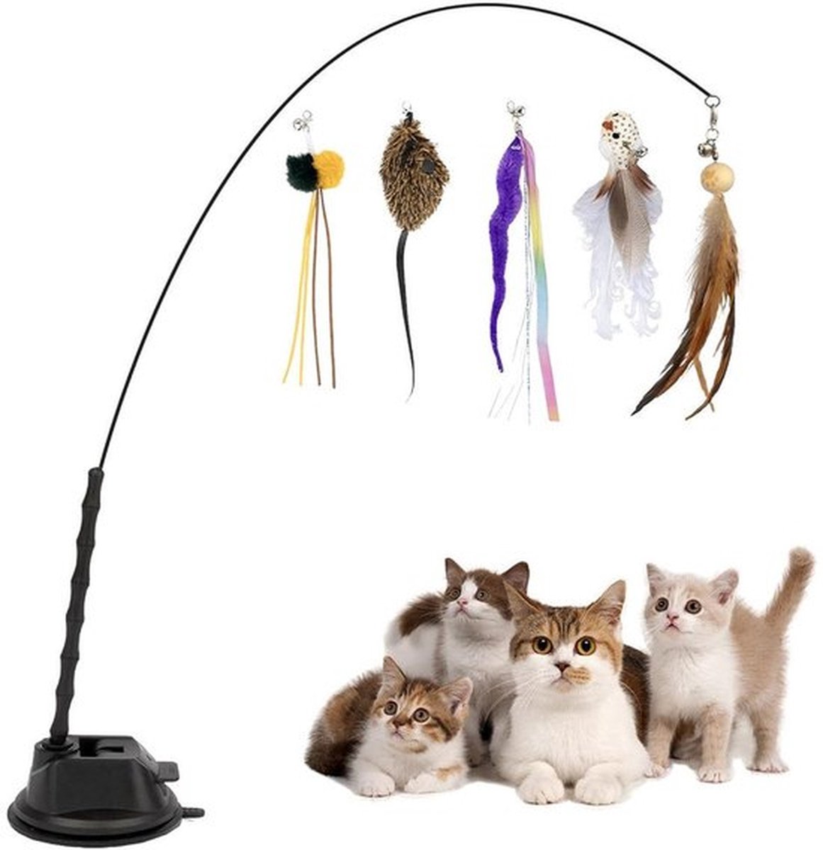 Interactief kattenspeelgoed voor zelfvermaak - Antislip zuignap, zelfvermaak voor binnen- en buitenjachttraining, speelhengel voor katten