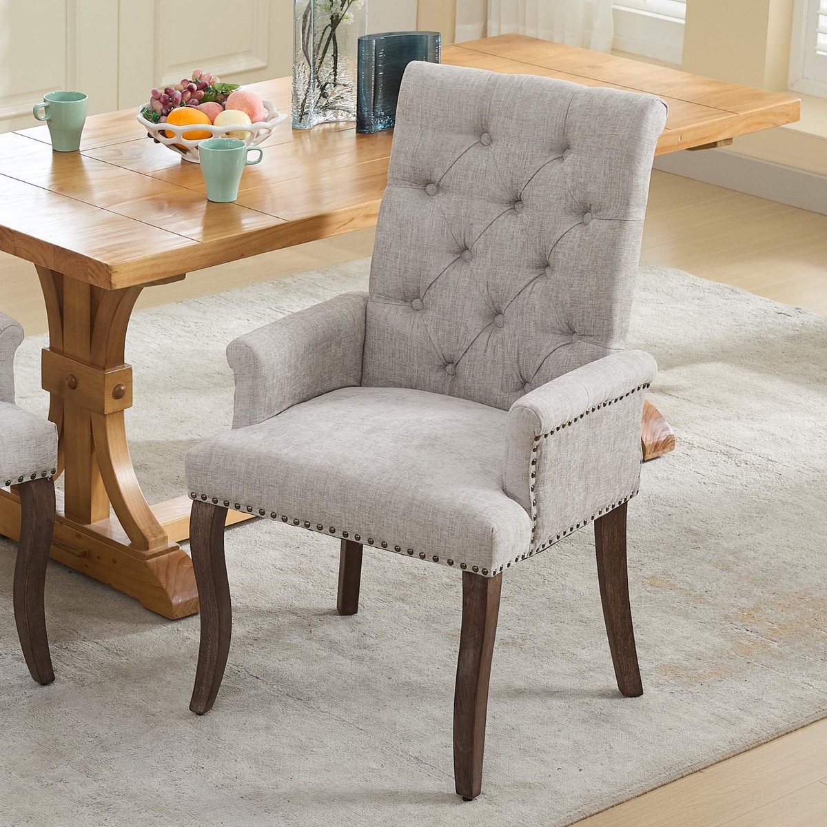 PHOEBE CAT Fauteuil - Eetkamerstoel - Chenille - Massief houten poten - Lichtgrijs (1 stuk)