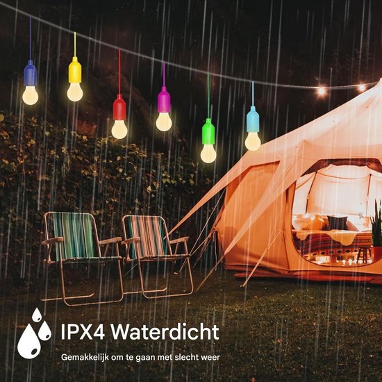 GELLDG LED Lampen - Campinglampen met Trekkoord - Draagbare Zeltlampen - 156x54mm - Direct Aan bij Trekken, Lange Batterijduur, Veilig en Energiezuinig - Geschikt voor Camping, Tuin, BBQ, Feestdecoratie - Kunststof — afbeelding 4