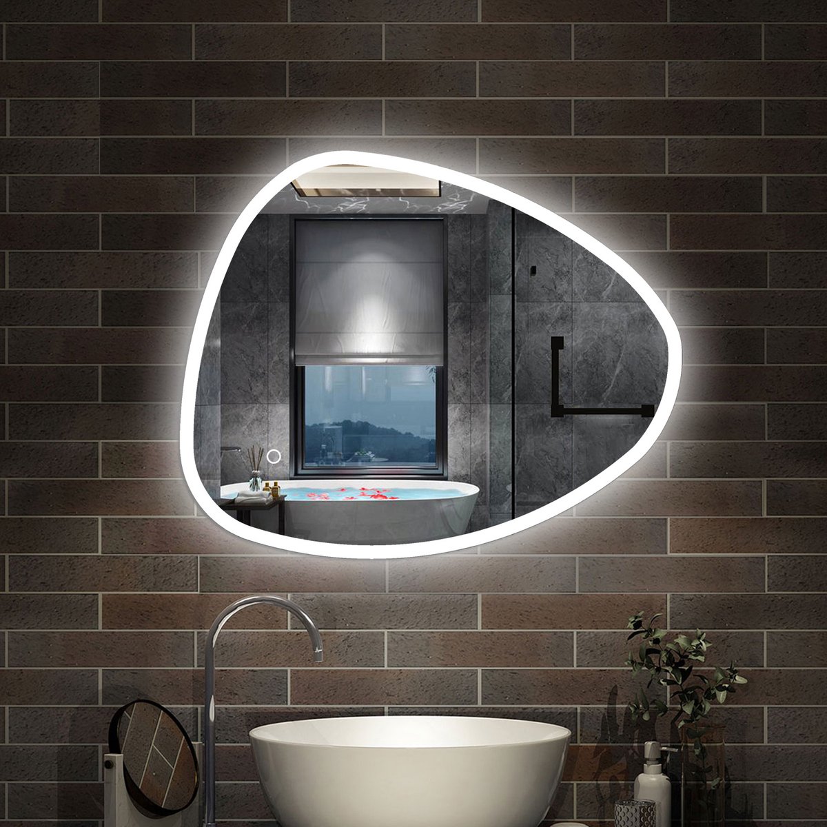 AICA Badkamerspiegel 80x55 cm met 3 LED standen - Dimbaar - Anti-Condens - Geheugen - Ovaal Douchespiegel Make-up spiegel Warm/Neutraal/Koud Wit IP44 Horizontaal / Verticaal