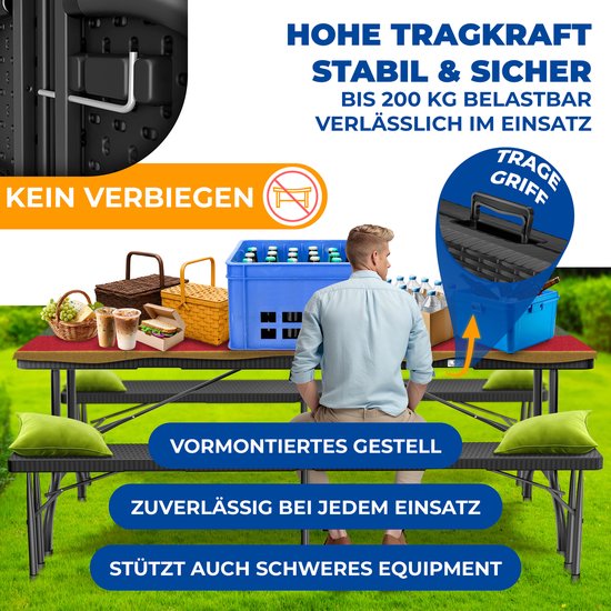 KESSER® Inklapbare Tafel 180x75x73cm Vouwtafel Kunststof - Campingtafel Klaptafel Geschikt voor 8 Personen voor Tuin, Terras en Balkon inclusief Draaggreep - Zwart van Merkloos — afbeelding 2