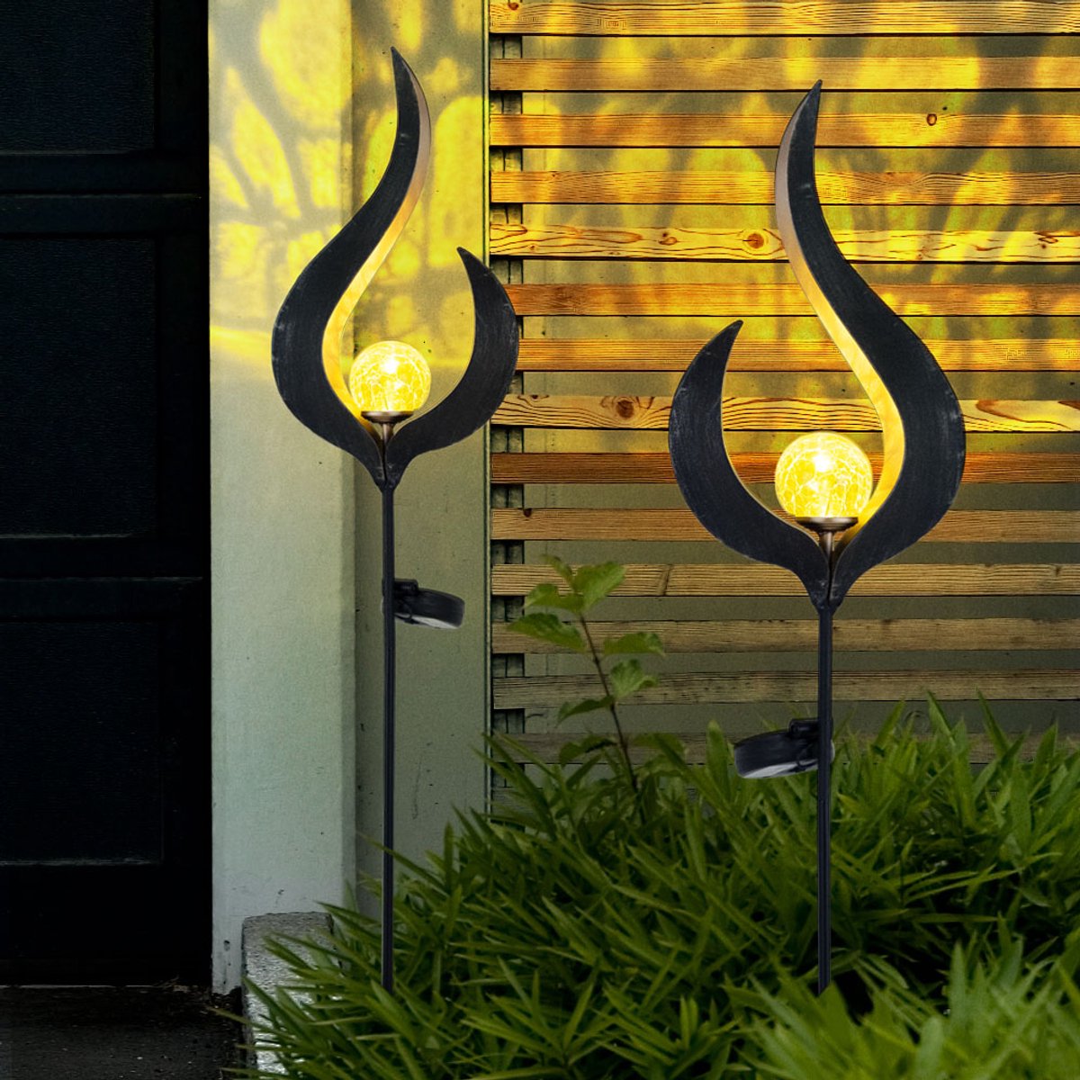 Set van 2 LED zonne-energie lampen buitenverlichting decoratie plug-in lampen vlam ontwerp