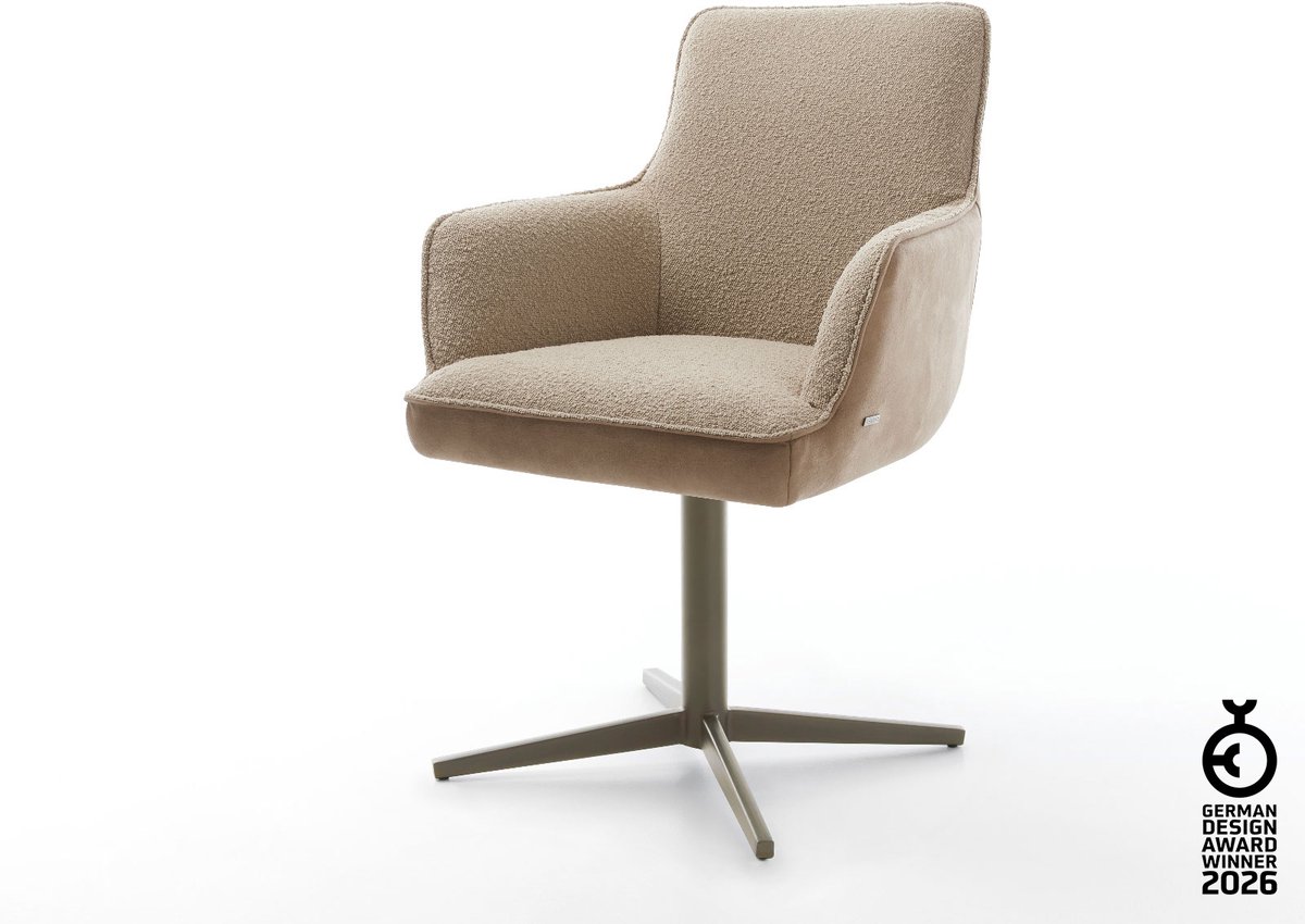 Eetkamerstoel Heira-Flex met armleuning kruispoot afwerking met titanium materiaalmix mud