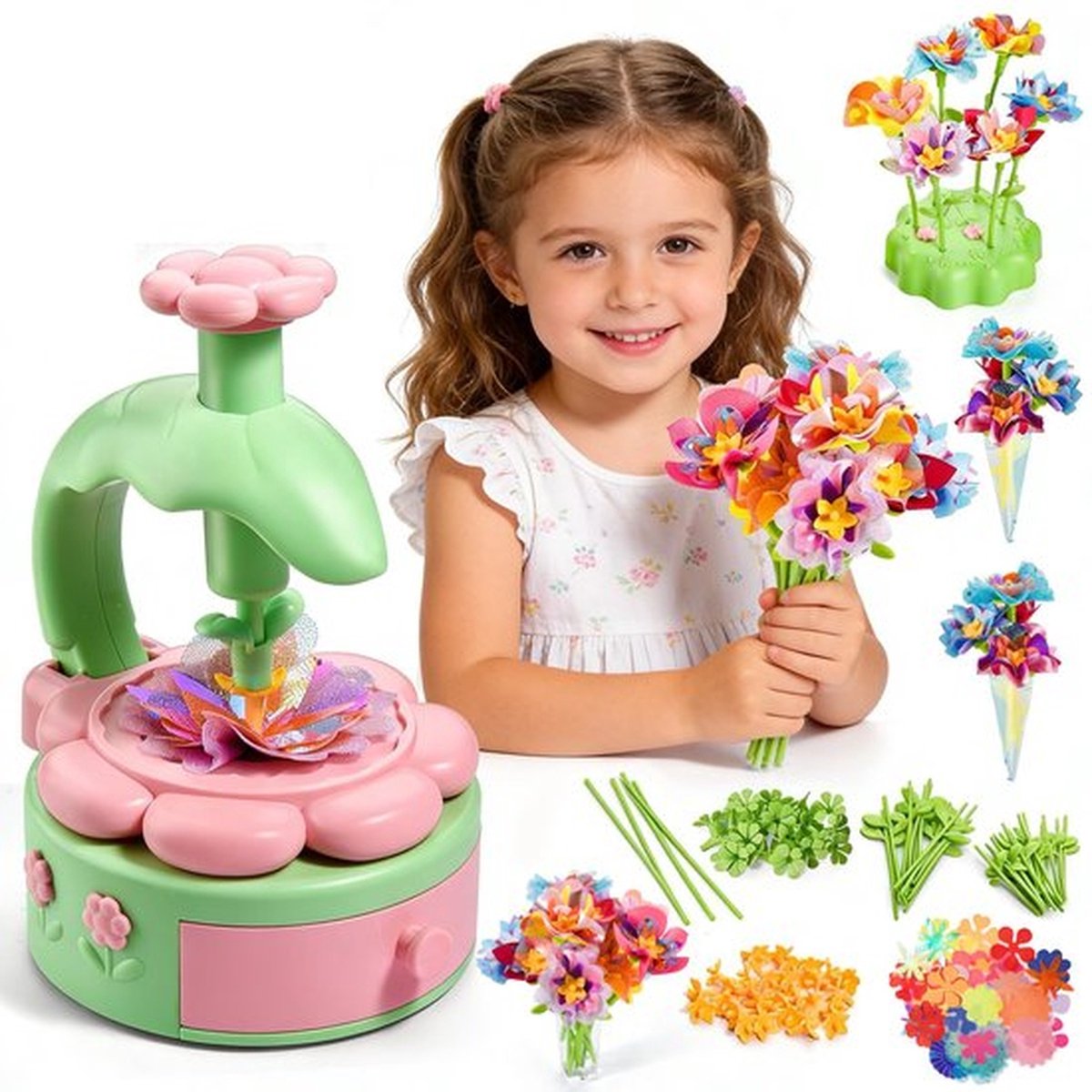Bloemenboeket Knutselset voor Kinderen – DIY-bloemenknutselset – Creatieve handwerkset en educatief speelgoed voor peuters en meisjes – Cadeau voor meisjes en jongens van 3, 4, 5, 6, 7+ jaar - Kan 28 bloemen maken