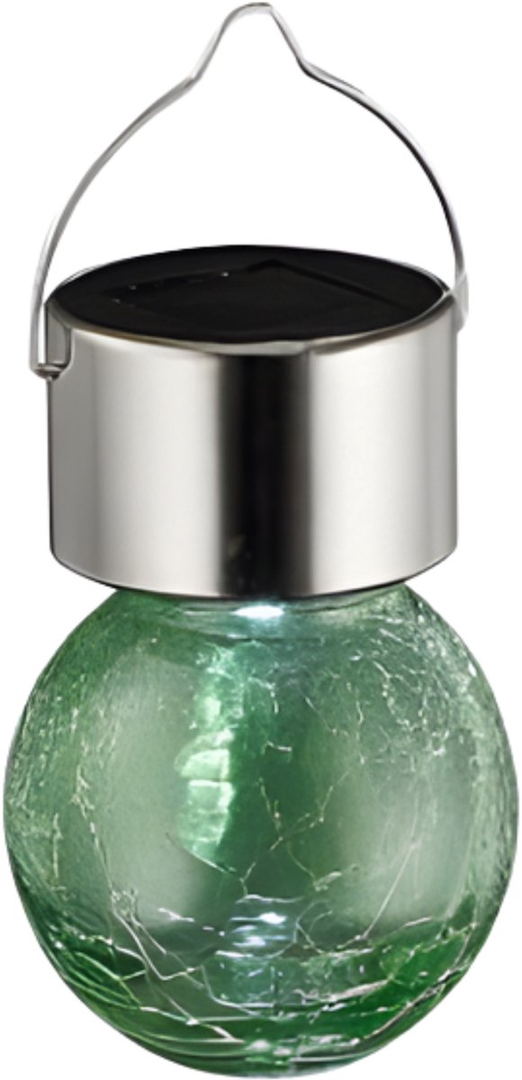 Sunnydays Solar sfeer hanglamp - tuin - lampenbol - groen - glas - 9 cm - ophang haakje
