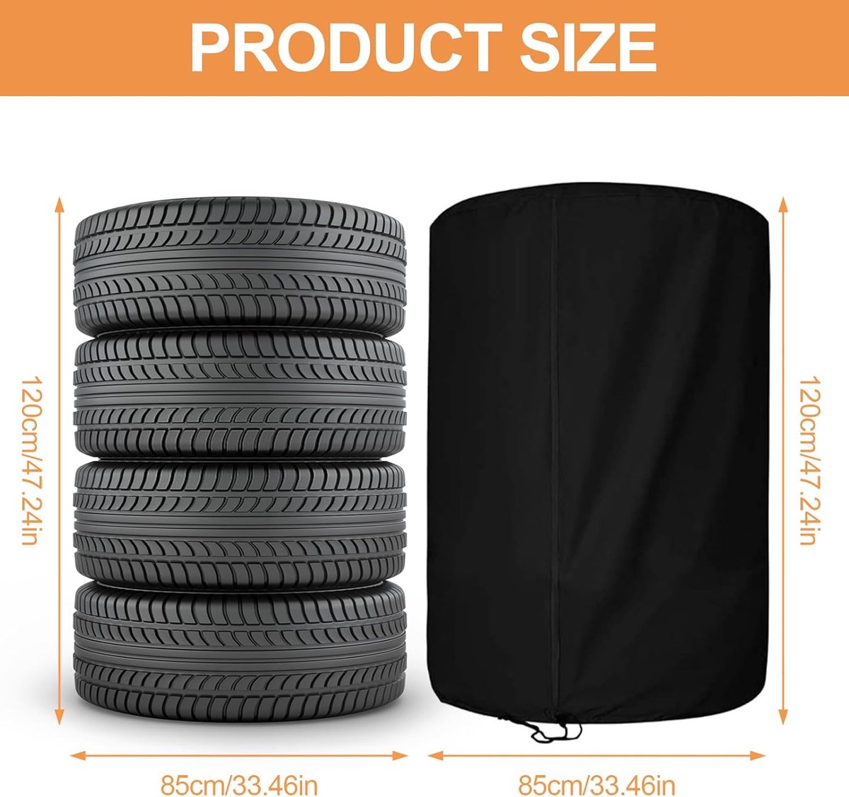 Bandenhoes - hoes voor autobanden - Inclusief 4 kussens - Met ritssluiting - Met trekkoord - maximaal 4 banden van 18-22 inch - 85x120cm - 420D - Waterdicht - Zonwerend - Stofdicht - Autobandentas - Zomerbandenhoes - voor het opslaan van banden – foto 6