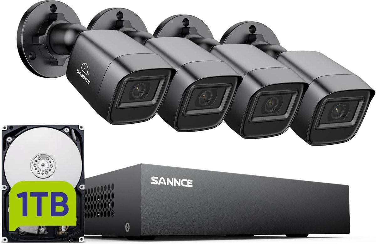 Beveiligingscamerasysteem - CCTV Recorder - Huis Beveiligen - 1080P HD Resolutie - 4 Camera Set - Zwart