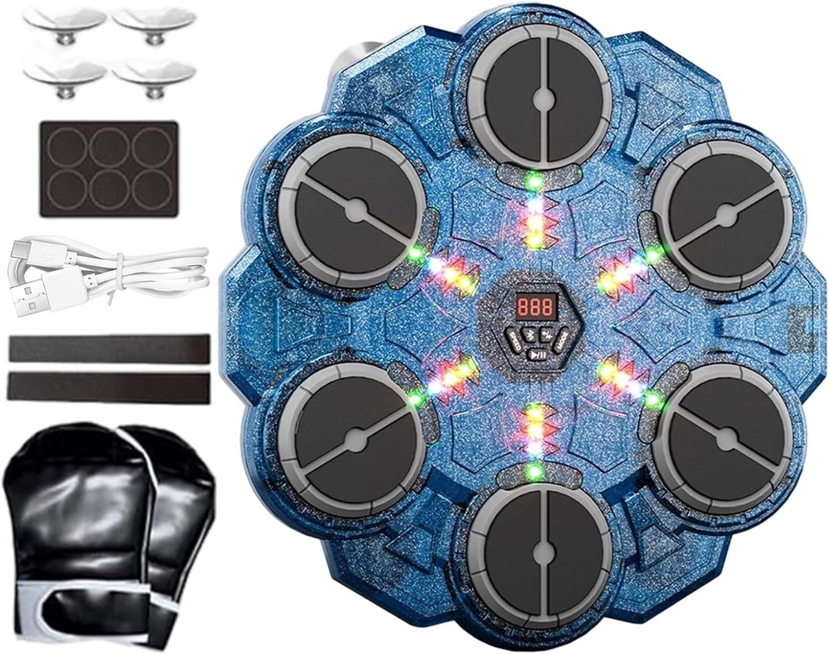 Muzikale Boksmachine - Bokspad met Licht - Thuis Fitness Training - 9 Snelheden Instelbaar - 33.5 x 36.5 cm - Blauw