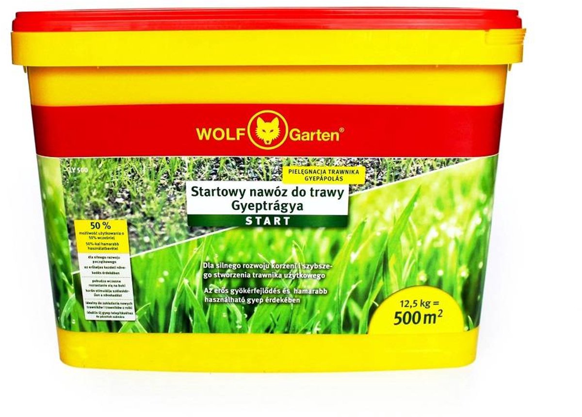 WOLF-Garten LY 500 Gazon Startmest - Voor Nieuw Gazon - 12,5 kg - Voor 500 m² - Bevordert Wortelgroei en Kieming - NPK Meststof - 4008423922738
