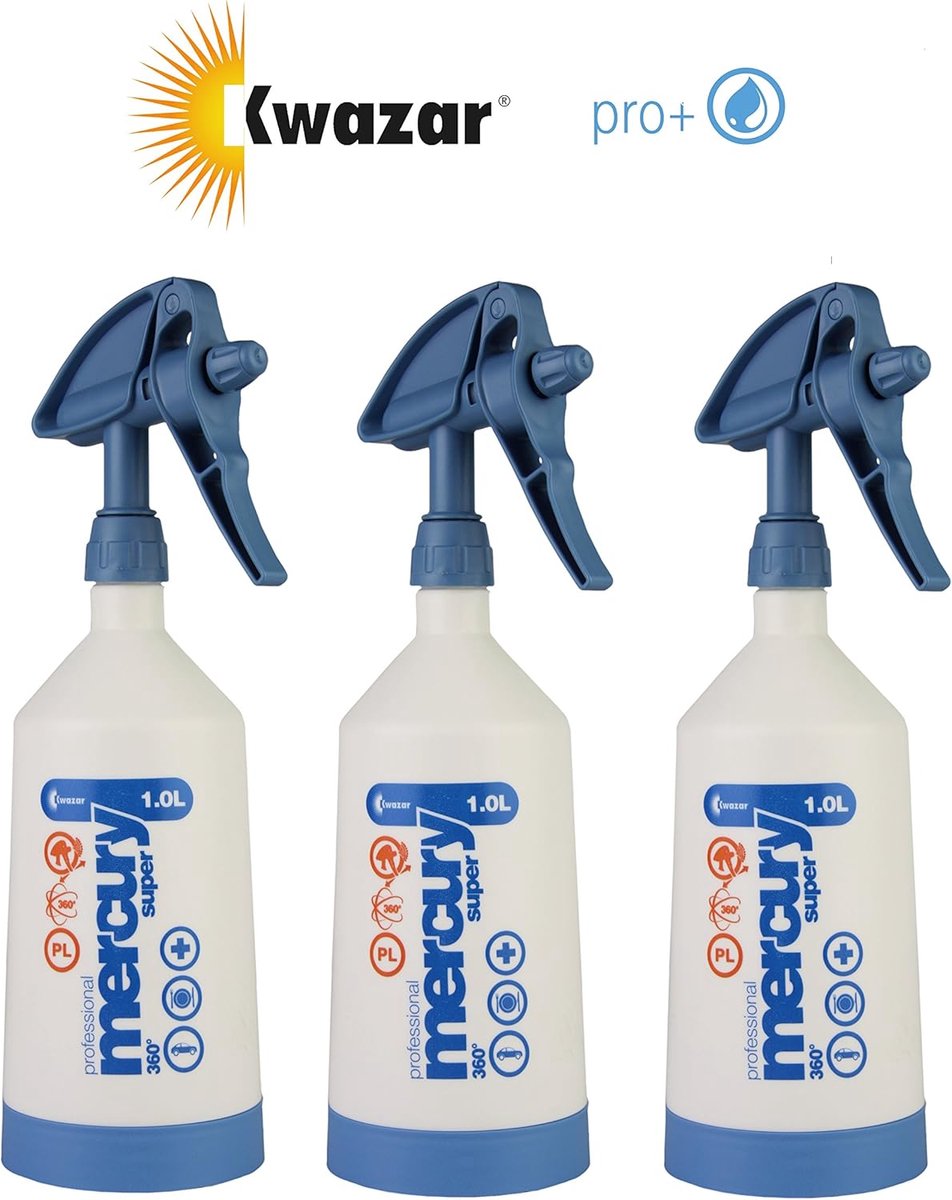 Spuitfles 3 stuks - Drukspuit Verstuiver - Tuinonderhoud Reiniging - 360 graden sproeien - 1 liter inhoud - Blauw