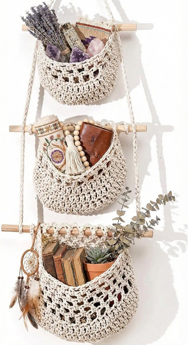 Hangmand Drie Laags - Wandrek Keuken - Fruit Opslag - Ruimtebesparend Ontwerp - 32x90cm - Wit