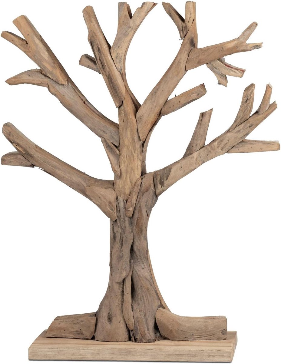 Houten Decoratie Boom - Houten Sculptuur - Woonkamer Accent - Massief Teakhout - 50 cm Hoog - Natuurlijk
