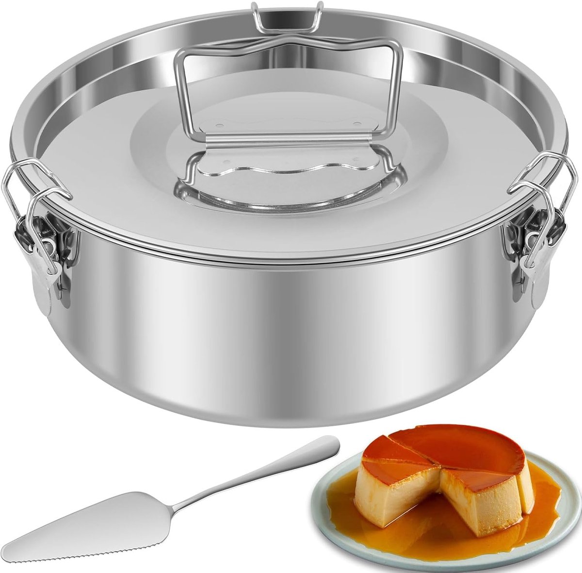 Flan Bakvorm - Puddingvorm - Bakken - Met Deksel - 19cm Diameter - Zilver
