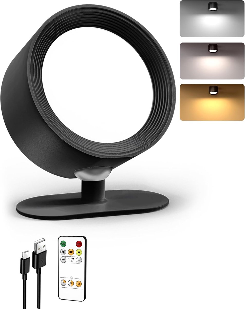 LED Wandlamp - Draadloze Lamp - Sfeerverlichting Binnen - Oplaadbaar 2000 mAh - 10.2 x 7.5 x 6 cm - Zwart
