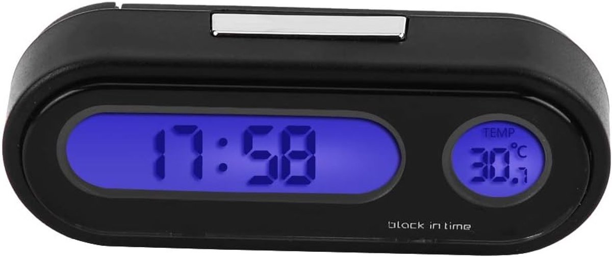 Auto Klok Thermometer - Digitale Klok Temperatuurmeter - Reistijd Beheren - 2-in-1 Functie - 8x4.5x2 cm - Zwart