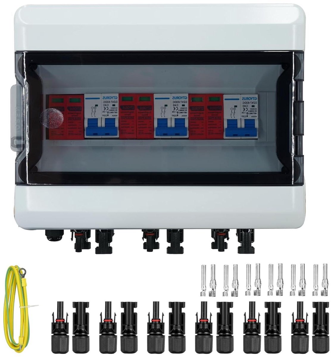 Zonnepaneel Beveiliging - DC Overspanningsbeveiliging PV - Zonne-energie Installaties Beveiligen - IP65 Waterdichte Behuizing - 3 Snaren 500V 40A - Grijs