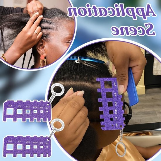 2-Pack Paarse Acryl Micro Locs Maatgereedschap - Brei Gauge Liniaal voor Dreadlocks, Haarstyling en DIY Vlechten Accessoire voor Feestdagen en Salons — afbeelding 4