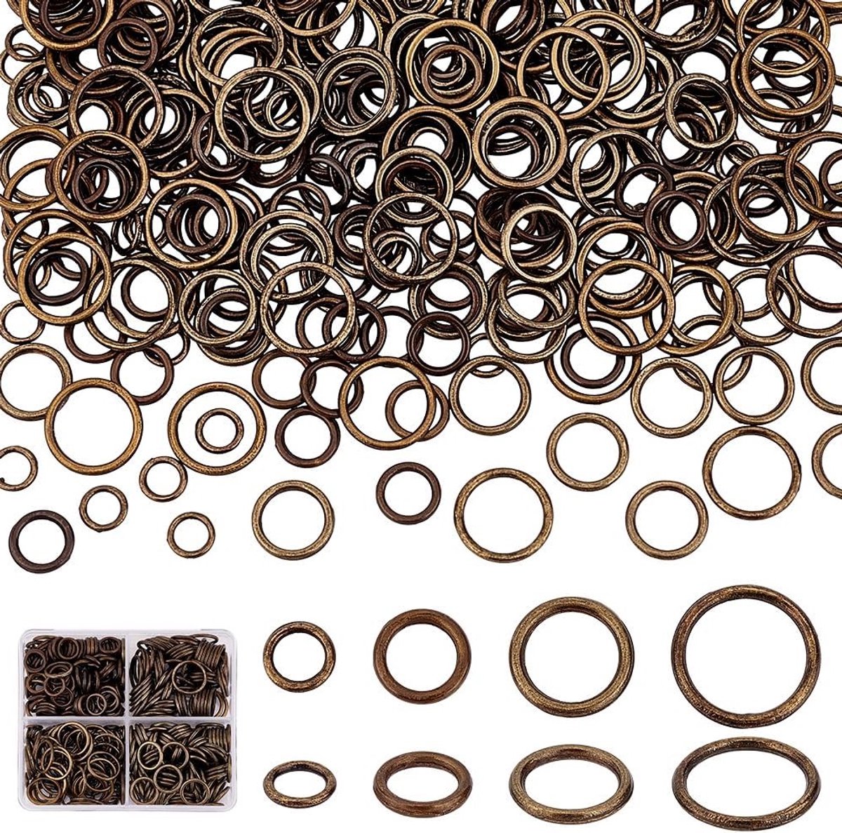 360 Stuks Gesloten Springringen, 6/8/10/12mm O-Ringen in Antiek Brons voor Kettingen, Sieraden en DIY Projecten