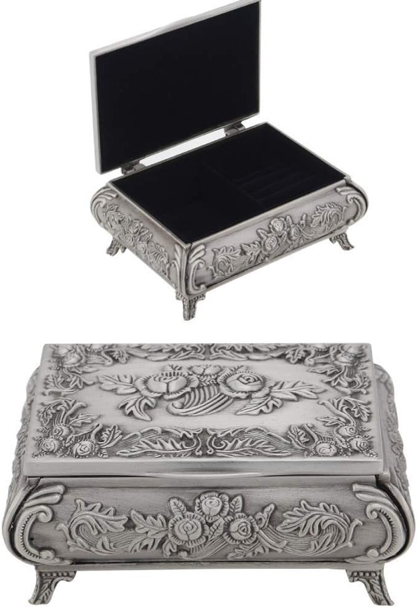 Sierlijke opbergdoos voor vintage sieraden met rozenmotief van zinklegering, ideaal voor het bewaren van kostbare herinneringen en accessoires