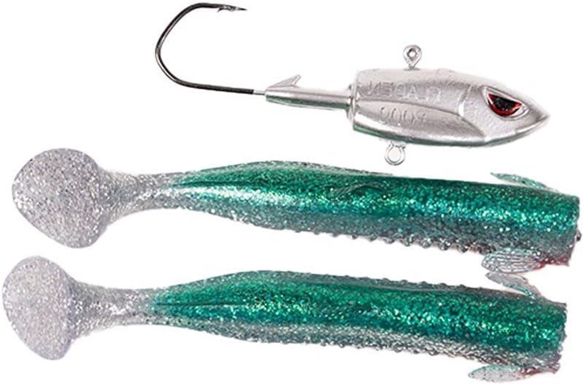 Vis Set - Zacht Kunstaas - Vissen op Kabeljauw - Loodvrije Jigkop - 90-400g - Groen Zilver