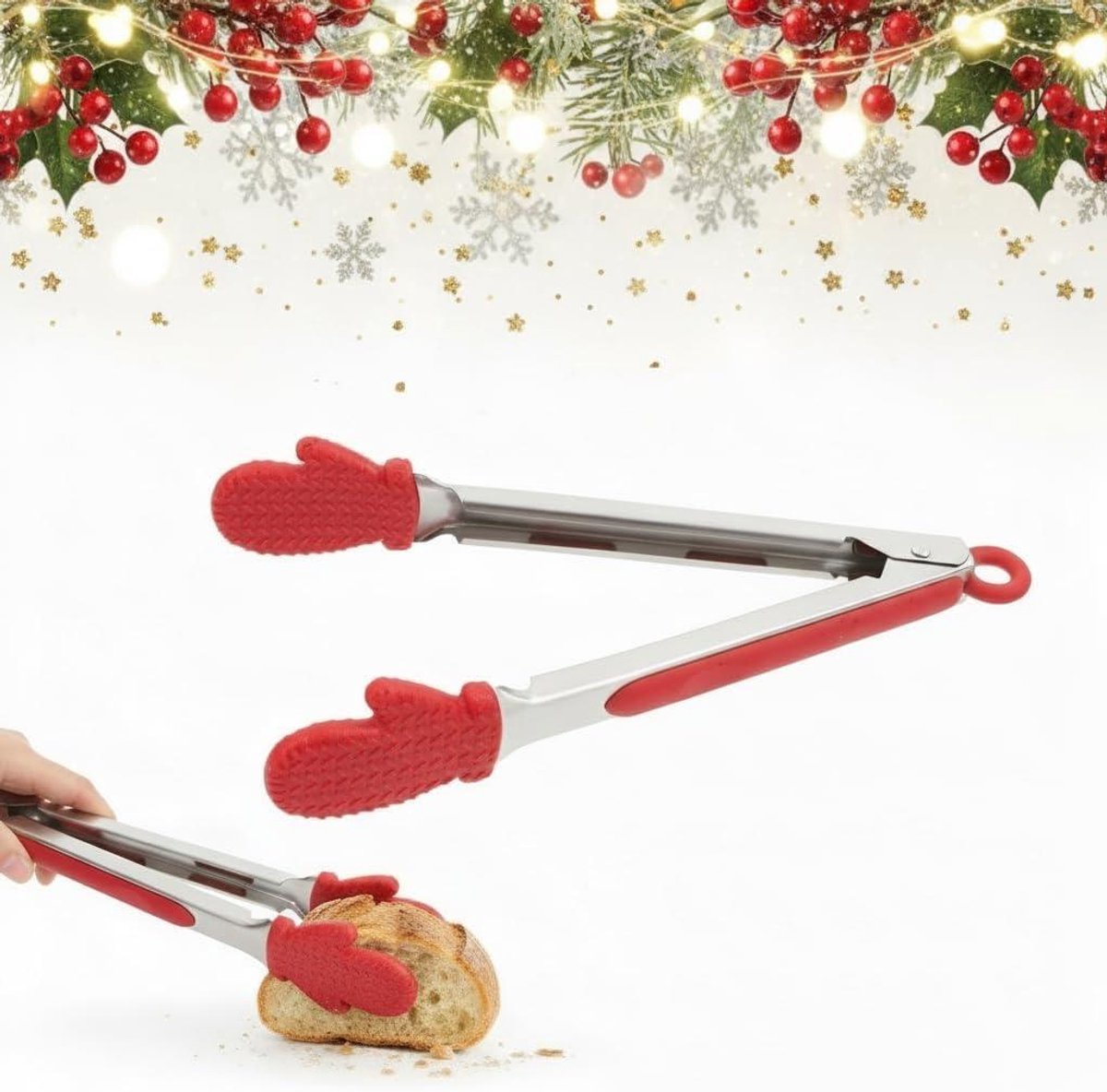 Voedselklemmen Kerst - Keuken Tang - Serveren van Eten - Handschoen Vorm - 21.4 cm Lengte - Rood