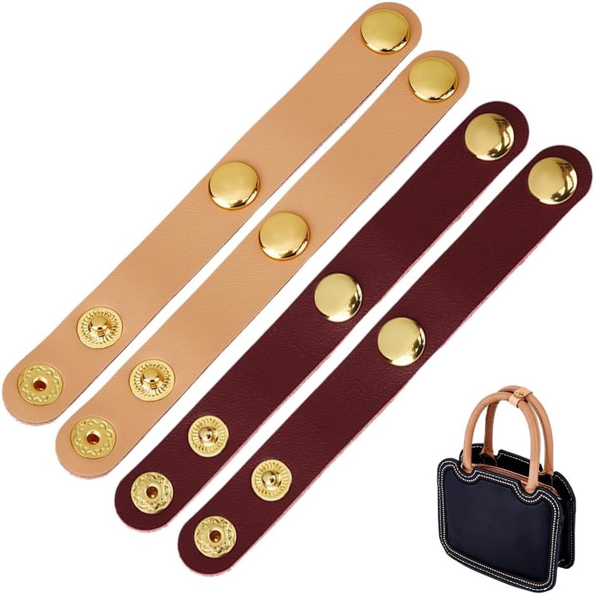 4 Stuks Verstelbare Leren Snapsluiting voor Handtassen - Non-Slip Lock en Handvatten in Beige/Roodbruin