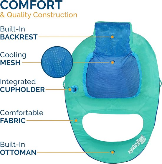 Zwembad Lounge Stoel - Opblaasbare Vlotter - Ontspannen in Water - Verkoelend Gaas - 175cm x 90cm - Aqua — afbeelding 4