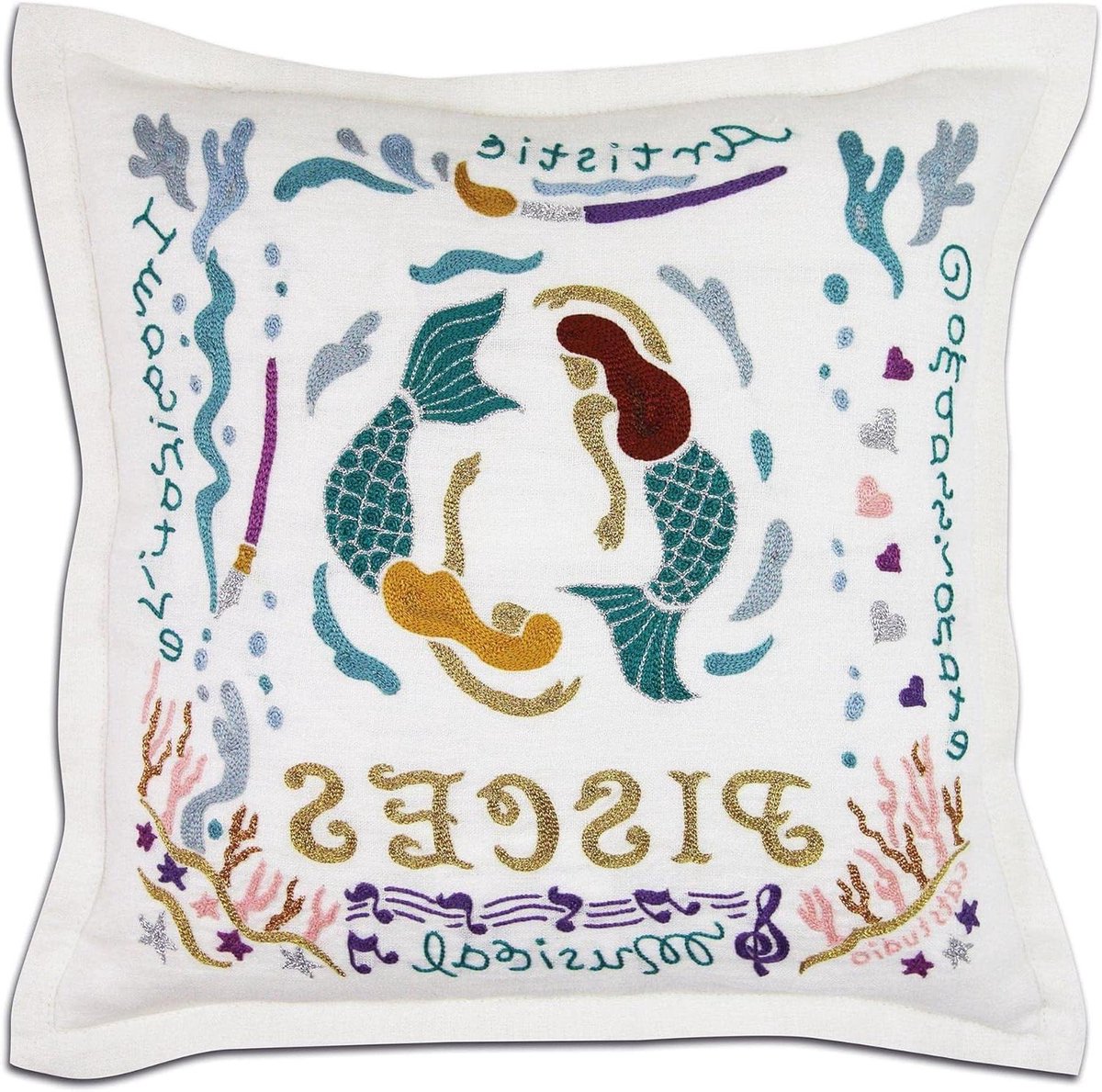 Sterrenbeeld Kussen - Astrologie Kussen Sierkussen - Decoratie Woonkamer - Handgeborduurd Ontwerp - 30x30 cm - Vissen