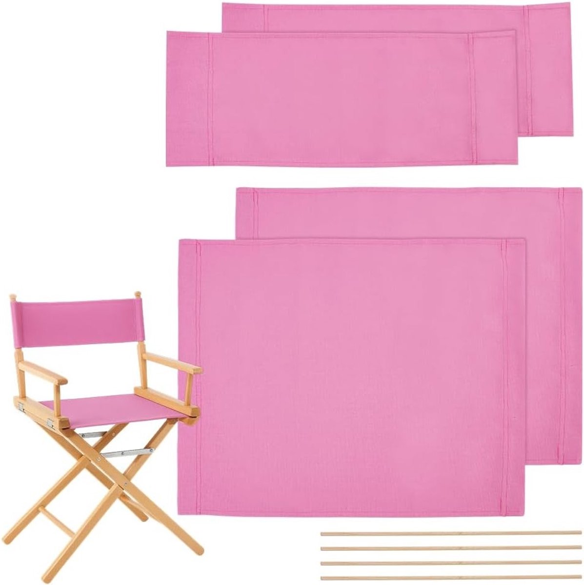 Set van 2 Vouwstoelhoezen voor Make-upstoelen, Vervanghoezen met Houten Stokken, Roze, 53 x 41 cm/53 x 19 cm, Ideaal voor Kappers en Stylisten