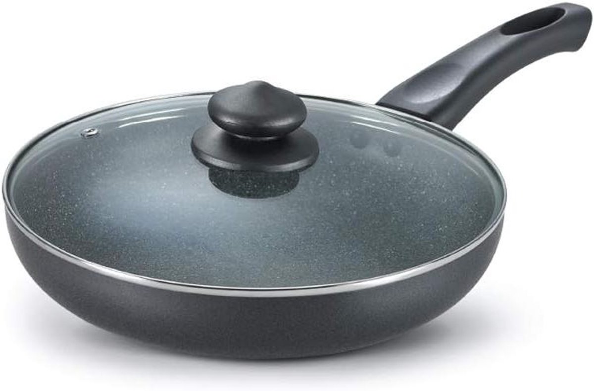 Koekenpan met Deksel - Graniet Pan - Koken en Serveren - Duurzame Granieten Afwerking - 280mm - Zwart