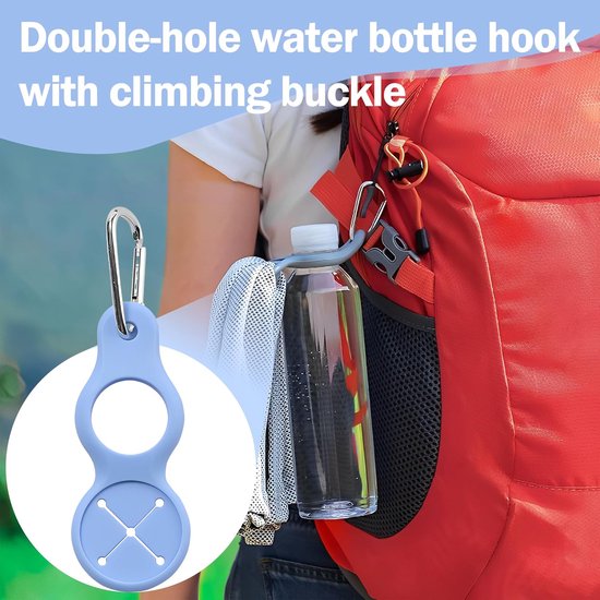 4 stuks - Siliconen waterflesclips - Siliconen waterfleshaak - met Handdoekhaak - Flessenhouder - Karabijnhaak - draagbare waterflesgespen - Roze en grijs - 97 x 40 mm - voor kamperen, reizen en fietsen - Reisaccessoire voor rugzak — afbeelding 5