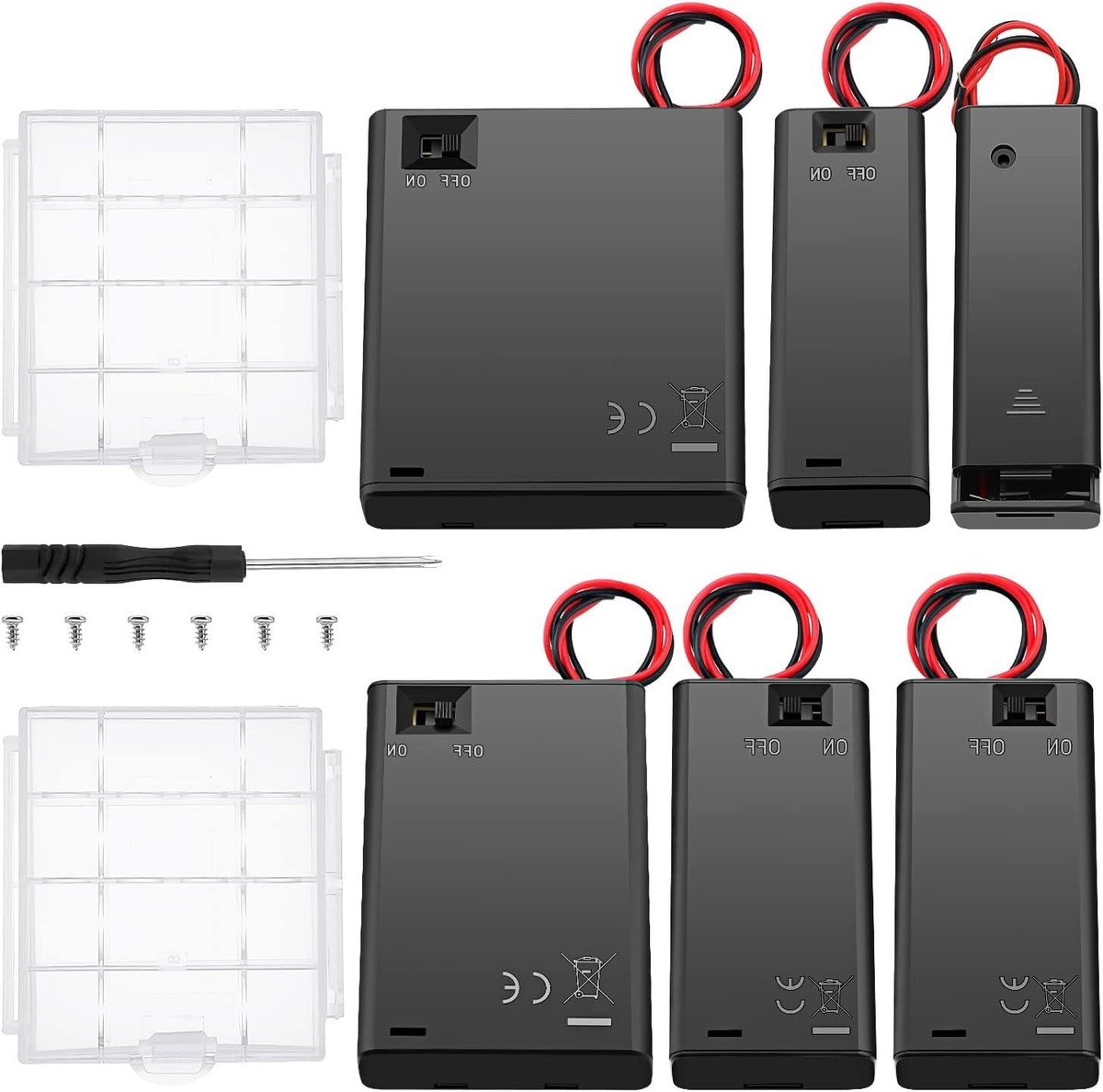Batterijhouders AA - Batterijboxen AA - Elektronica Projecten - Met Aan Uit Schakelaar - 6 Stuks - Zwart