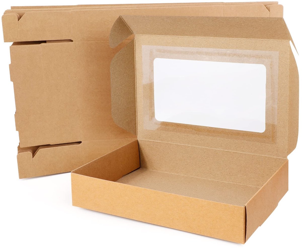 aladdien - Kraft Candy Boxes - Snoepjes Verpakkingsdozen - 12 Pack - Met Raam - Ideaal Voor Feestjes - Baby Douche - Verjaardag - Bruiloft