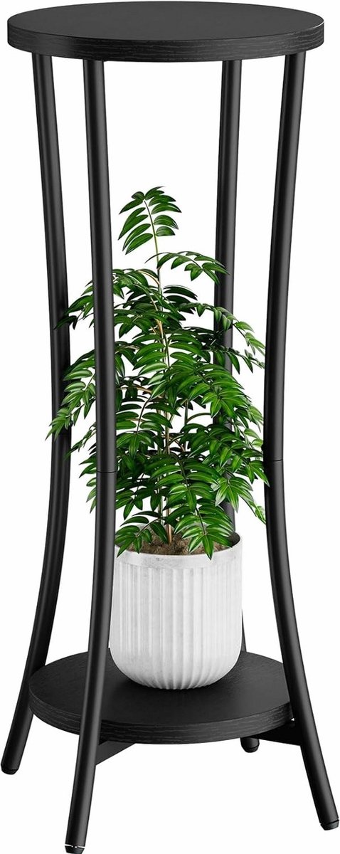 Sierra, 30 inch hoge plantenstandaard binnen, 2 niveaus houten hoek plantenstandaard, moderne plantenplank bloempot houder voor woonkamer terras balkon tuin, zwart TMJ074B