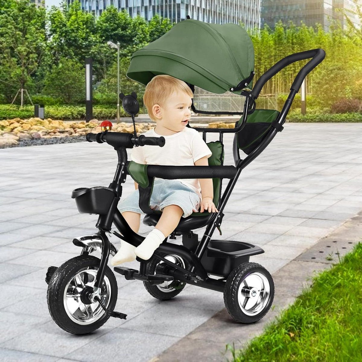 Driewieler voor baby's - Kinderdriewieler loopfiets - Kinderen leren fietsen - 4-in-1 schaalbaar ontwerp - 46x75x106 cm - Groen