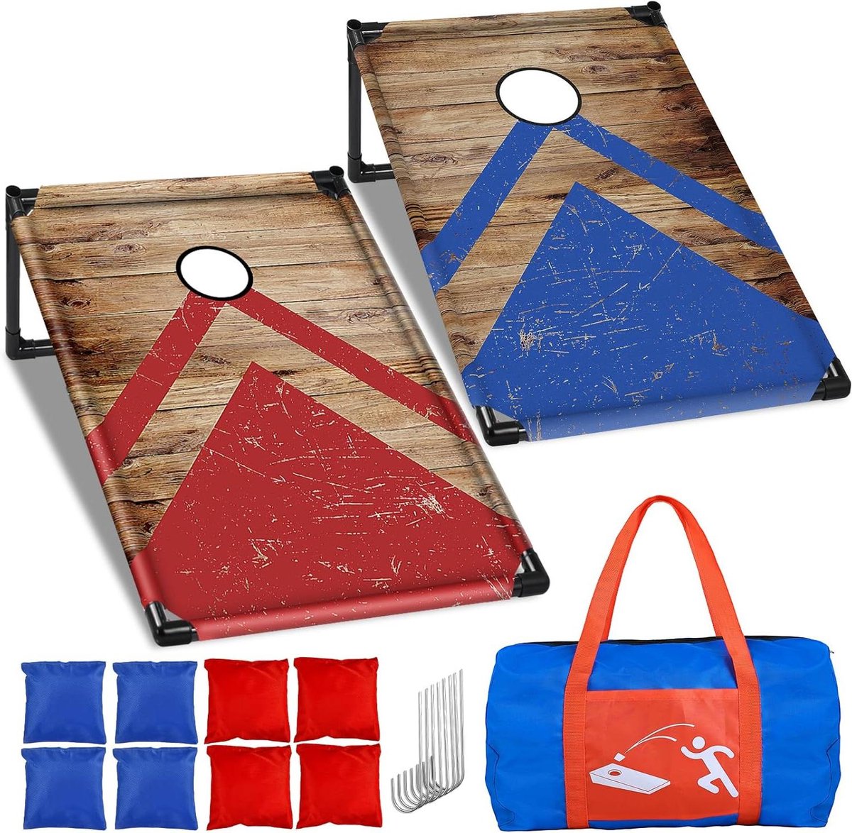 Cornhole Speelset - Bonenzak Werpspel - Buitenfeestjes Organiseren - Lichtgewicht PVC Frame - 2 x 3 meter - Rood Blauw