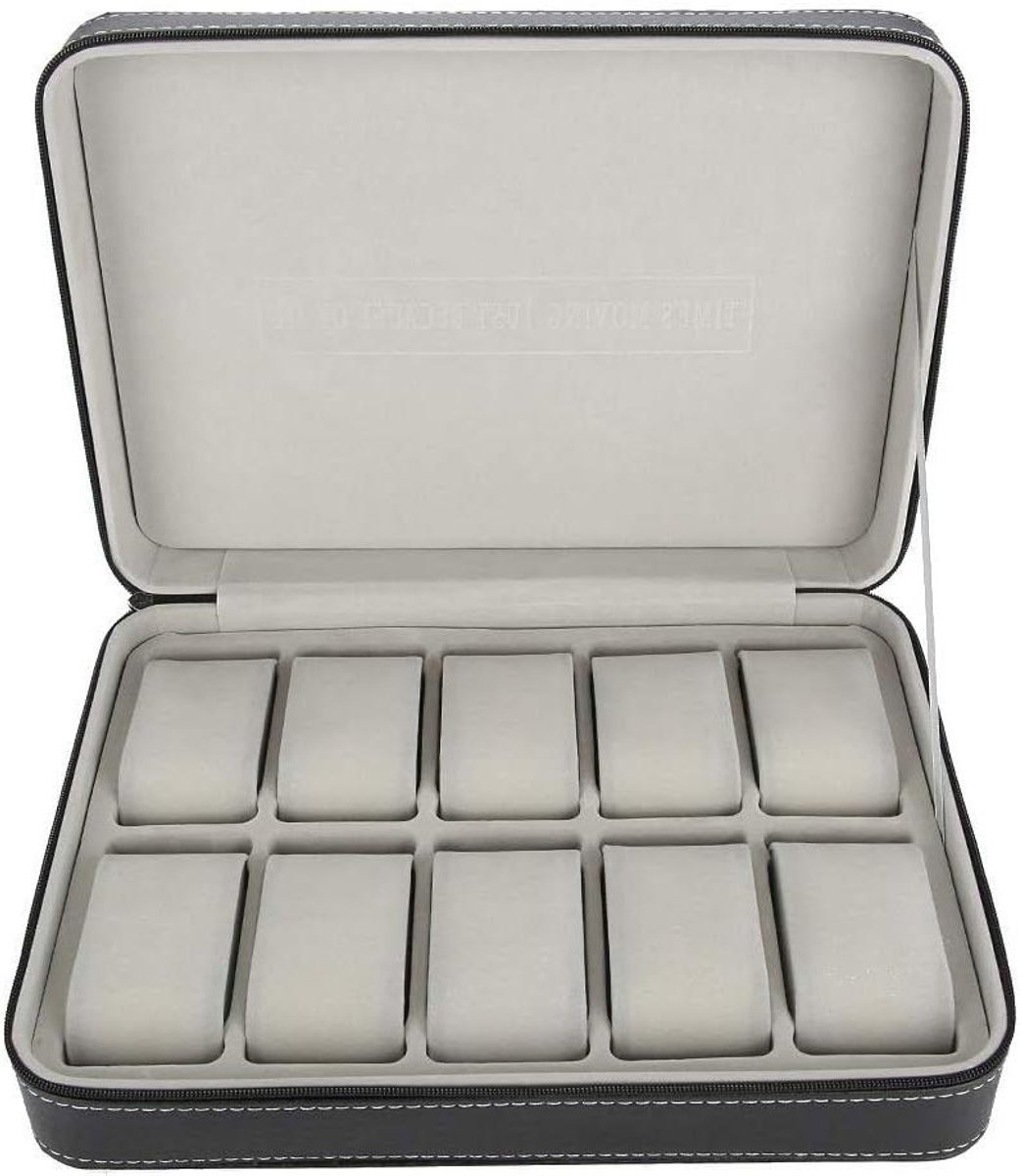Opbergdoos Horloges - Horlogedoos Houder - Horloges Beschermen - 10 Vakken - 28 x 20 x 7.5 cm - Bruin