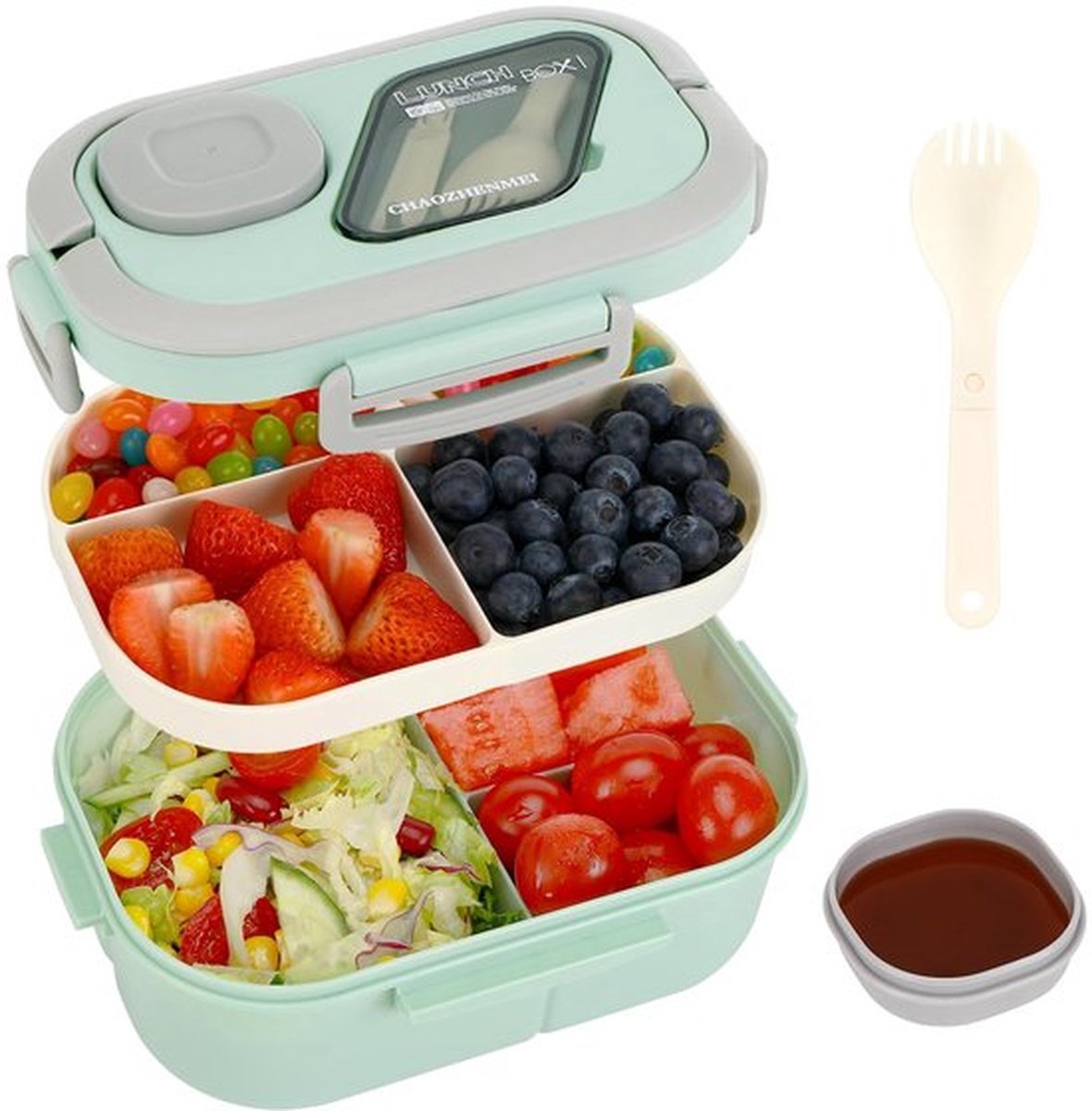 Lunchbox Voor Volwassenen En Kinderen, 1200 Ml, Incl. Bestek, De Snackbox Is Geschikt Voor Magnetrons En Vaatwassers, Voor School, Werk, Picknick En Op Reis, Groen