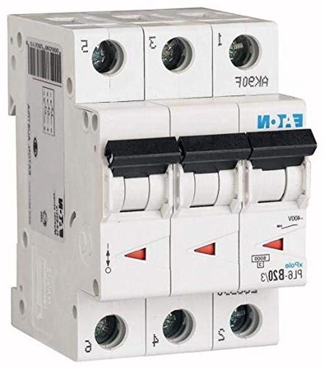 Stroomonderbreker - Automatische zekering - Elektrische beveiliging - Drie polen - 20 Ampère - Zwart