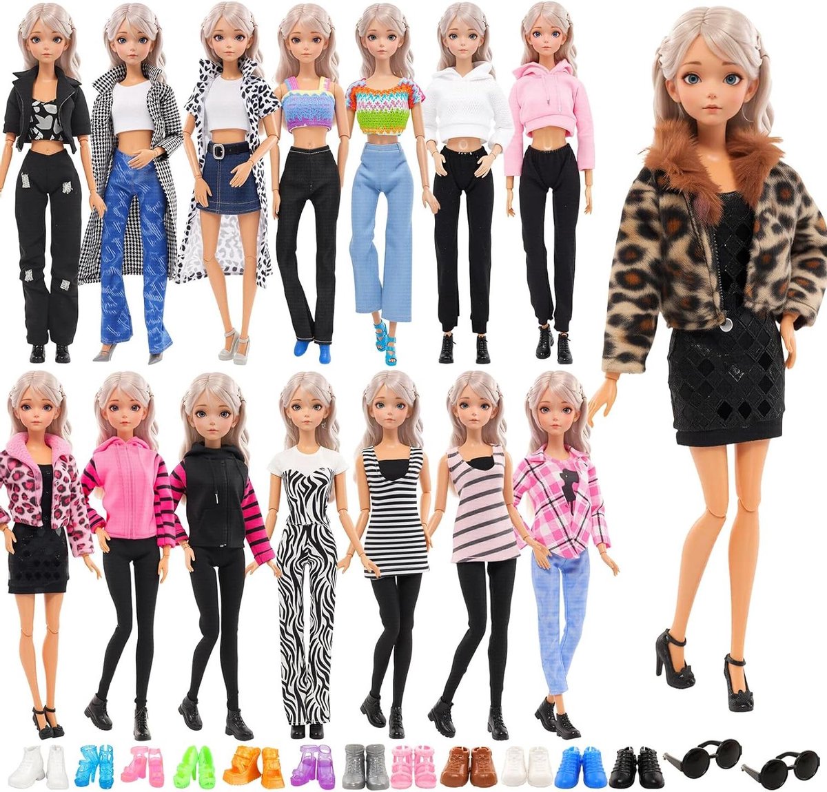 Poppenkleding Set - Poppen Outfits - Kinderen Spelen - 17 Delig - 30 cm - Meerkleurig