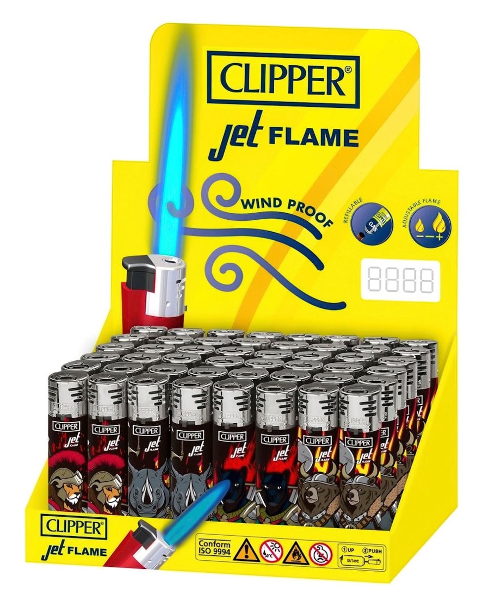 Clipper Jet Flame "Warrior Animals" Display (48 stuks)