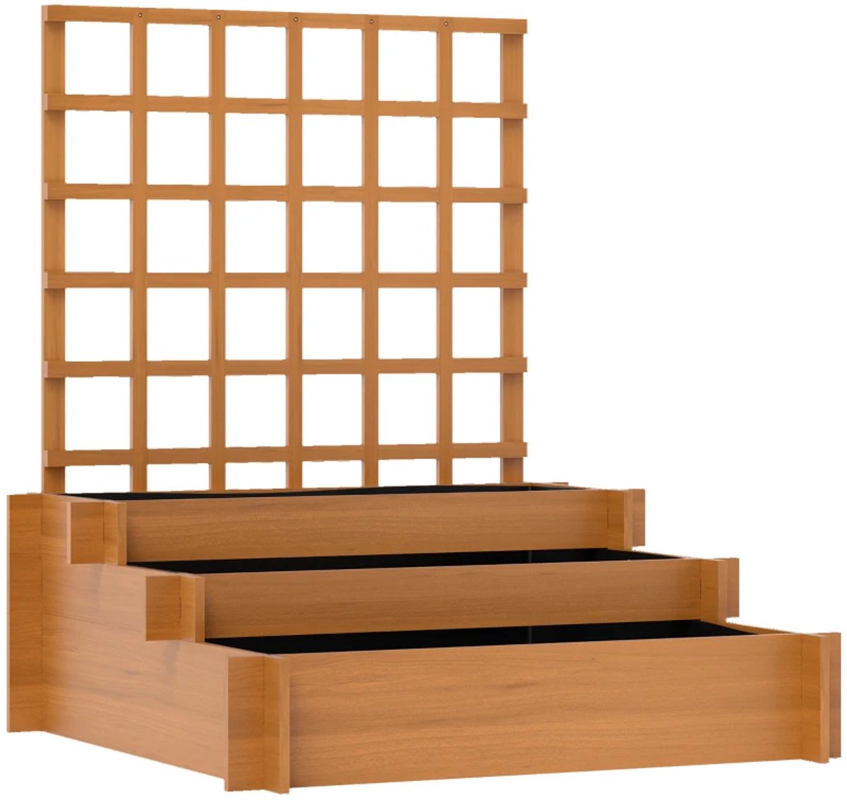 Plantenbak met Klimrek - Bloembak met 3 Lagen & Fleecevoering - Tuinrek - Tuinbed - Plantenrek - voor Bloemen, Fruit, Groenten & Kruiden - Vurenhout - 95 x 95 x 110 cm - Bruin