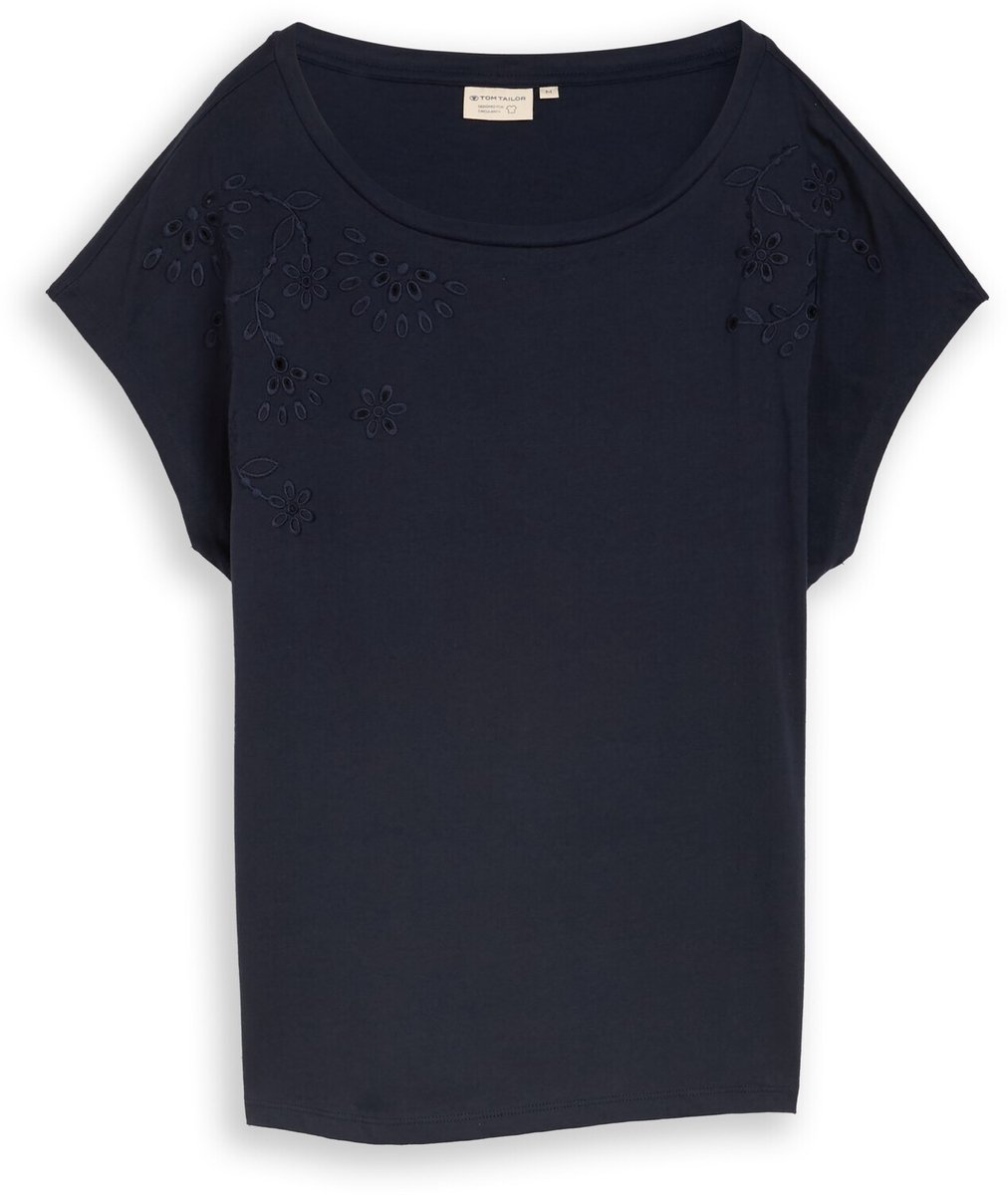 Tom Tailor - T-shirt met opengewerkte borduursels - Maat XXL - sky captain blue