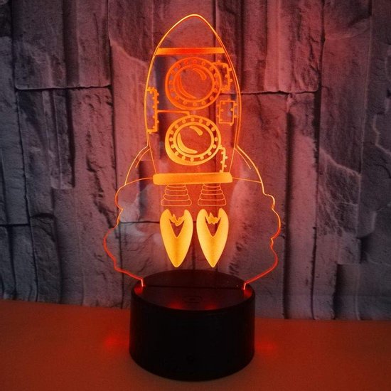 3D Raket Nachtlampje - Bureau Lamp Optische Illusie - Decoratieve Verlichting - 7 Kleuren Veranderend — afbeelding 2