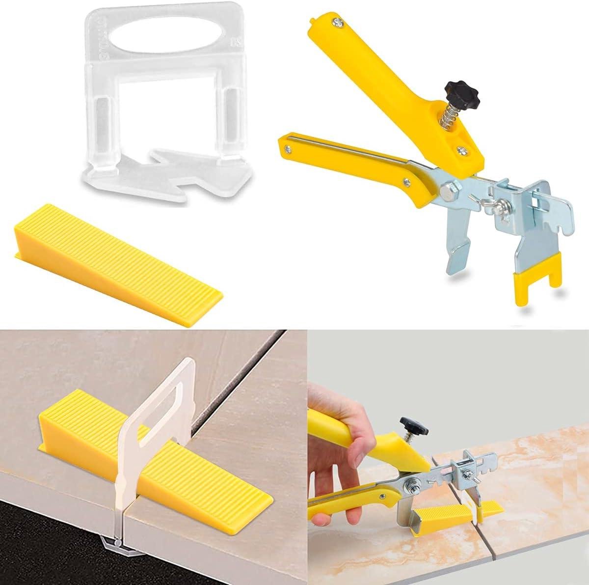 Tegelnivelleringssysteem Kit - Tegelzetters Gereedschap - Vlakke Tegels Plaatsen - Met Verstelbare Tang - 300 Clips 100 Wiggen - Wit Rood